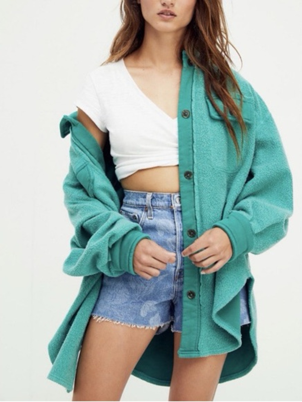 New Listing Free People Ruby Button Up Shacket in aqua blue.